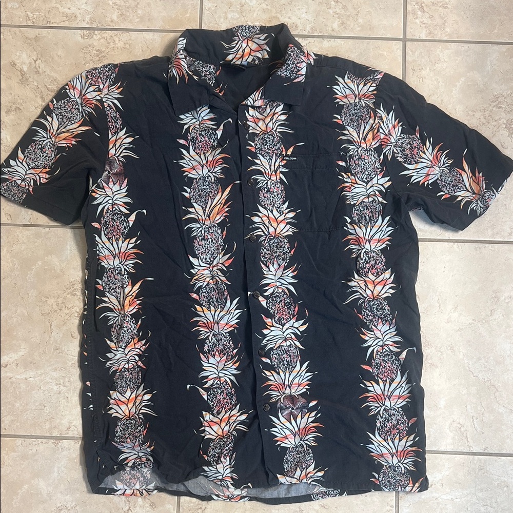 Volcom Charcoal Grey Pineapple Print Casual Shirt